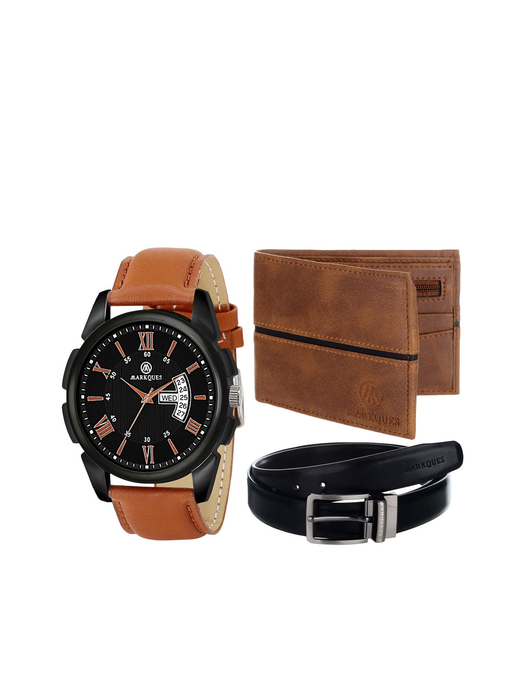 

MARKQUES Men Textured Leather Accessory Gift Set, Black