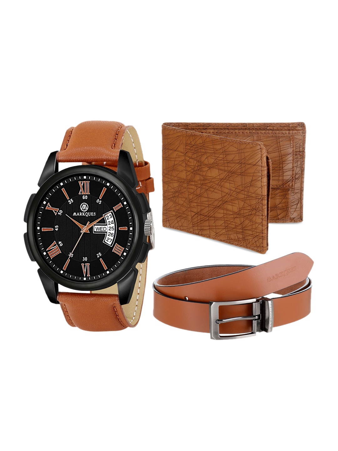 

MARKQUES Men Solid Accessory Gift Set, Brown