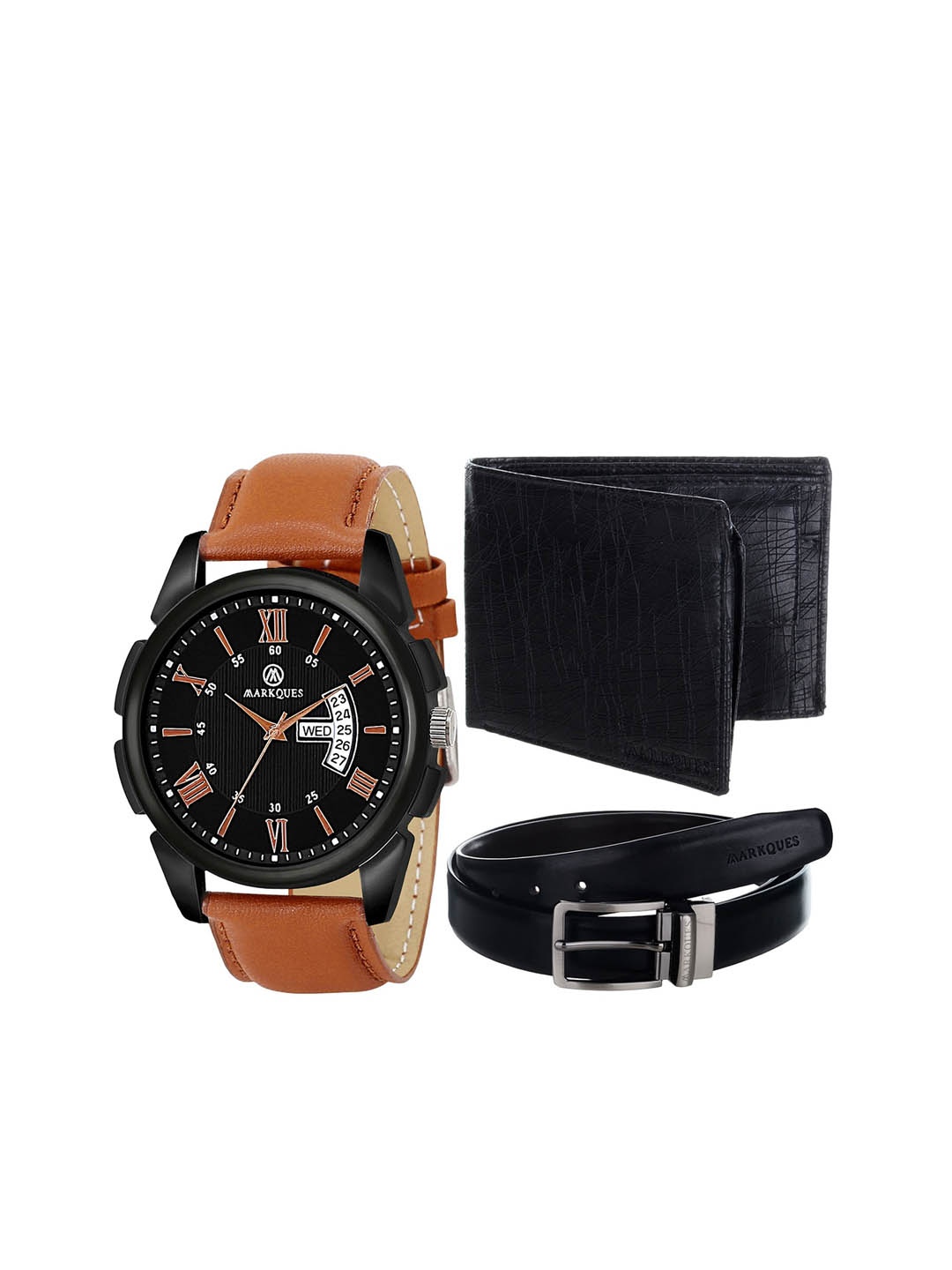 

MARKQUES Men Leather Accessory Gift Set, Black