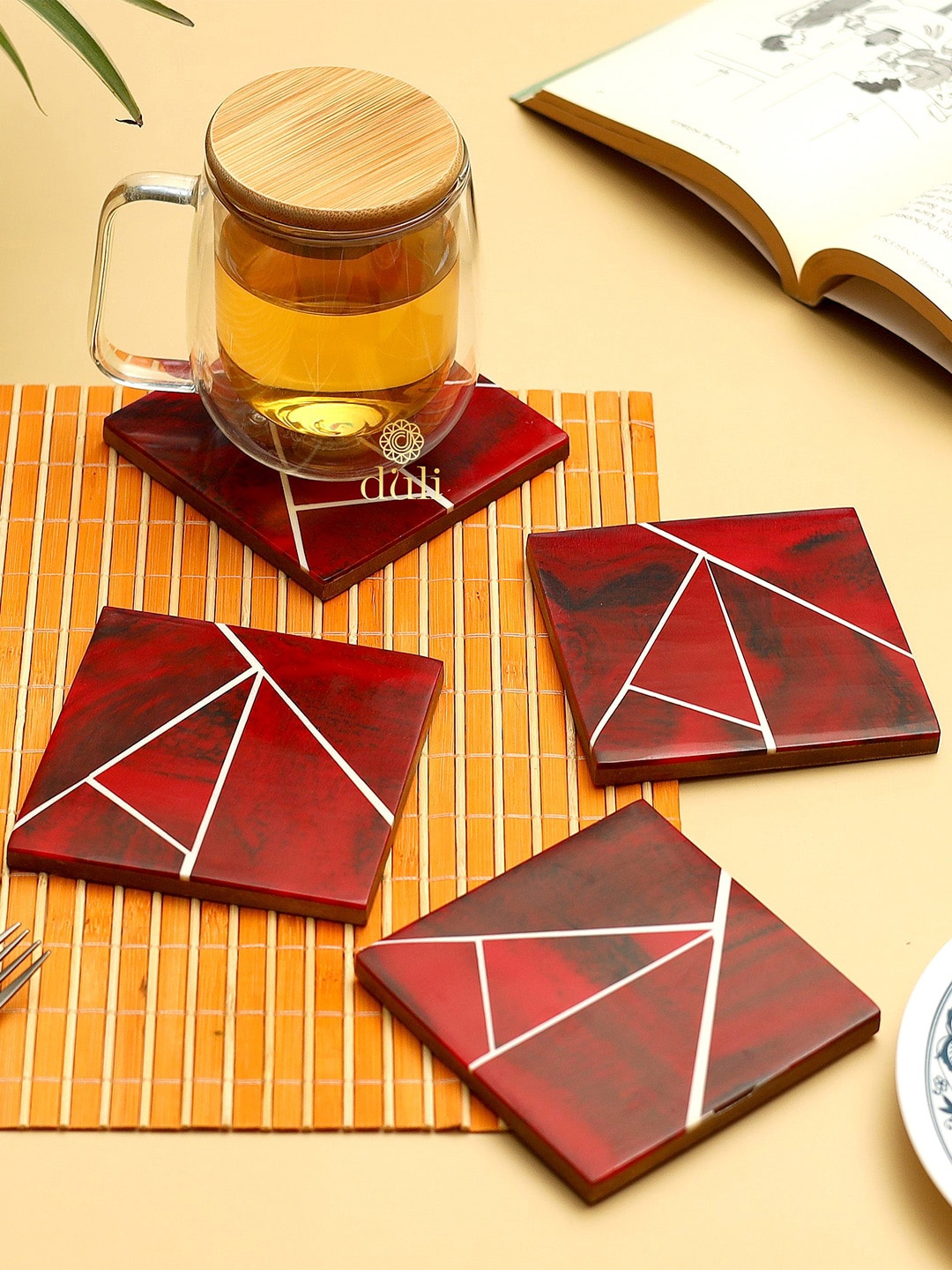 

DULI Set of 4 Printed Coasters, Red