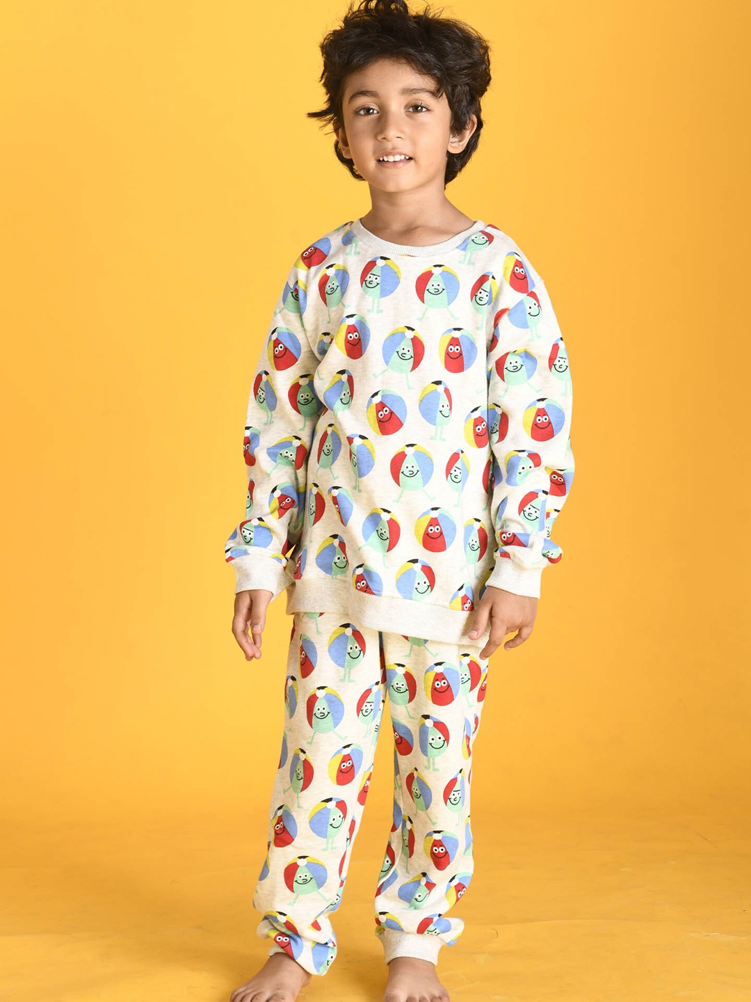 

Anthrilo Boys Grey Melange Beach Ball Sweatshirt Jogger Set