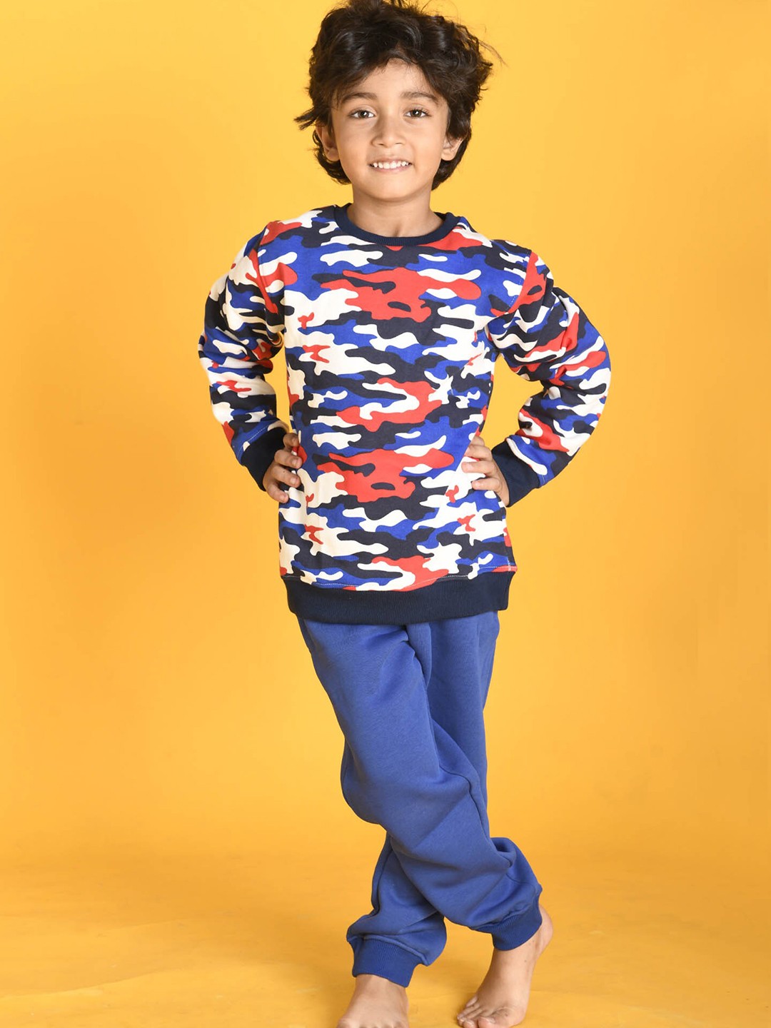 

Anthrilo Boys Blue & White Camouflage Fleece Sweatshirt Jogger Set