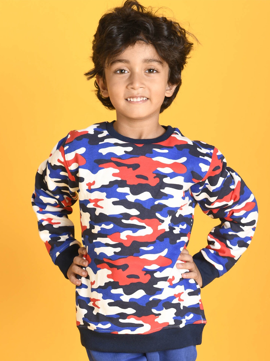 

Anthrilo Boys Blue & Red Camouflage Printed Fleece Sweatshirt & Joggers