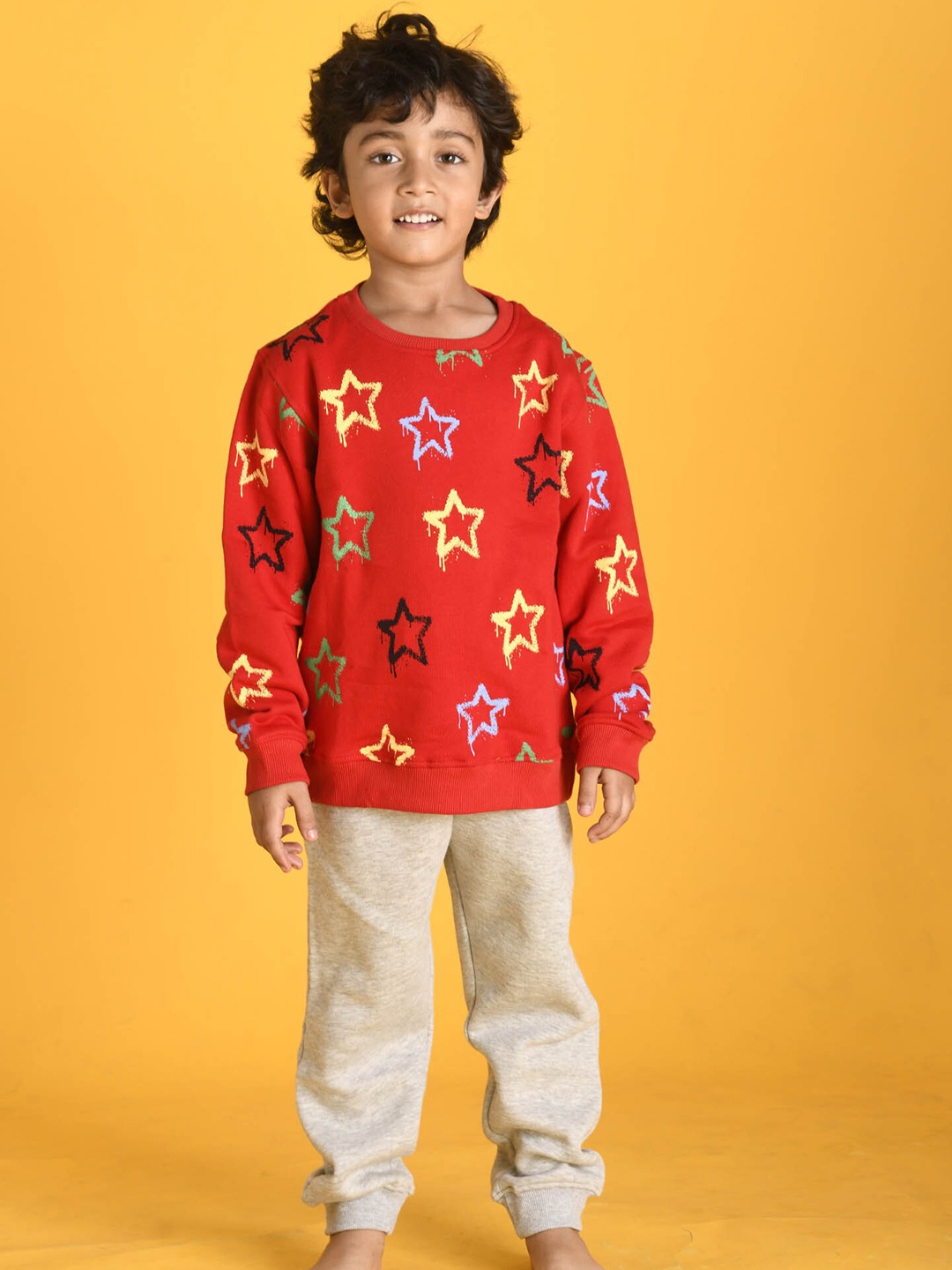 

Anthrilo Boys Printed Fleece Sweatshirt with Joggers, Red