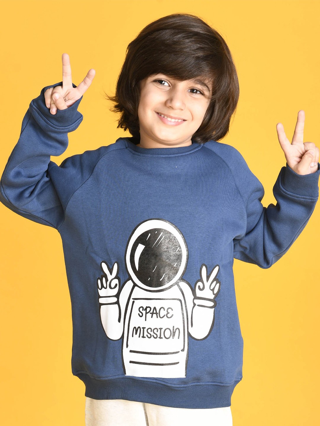 

Anthrilo Boys Navy Blue & Grey Space Mission Fleece Sweatshirt Jogger Set
