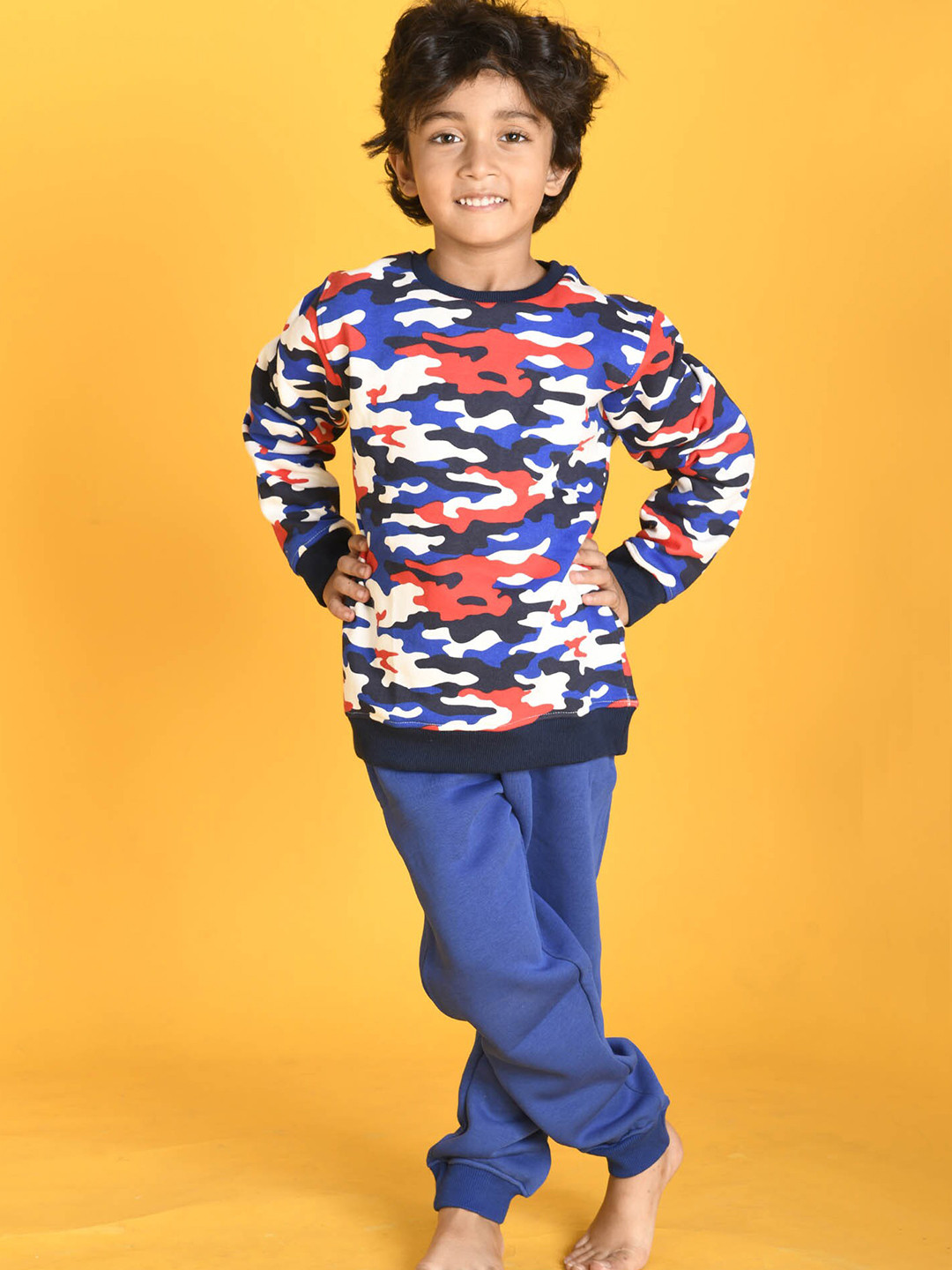 

Anthrilo Boys Blue & White Camouflage Printed Fleece Sweatshirt & Joggers