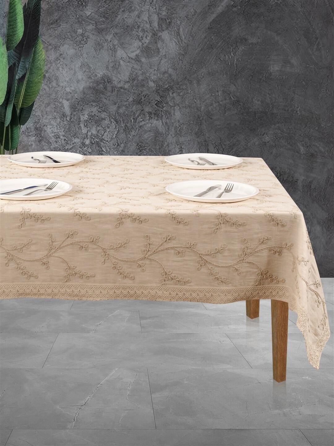 

SHADES of LIFE Embroidered Cotton Table Covers, Beige