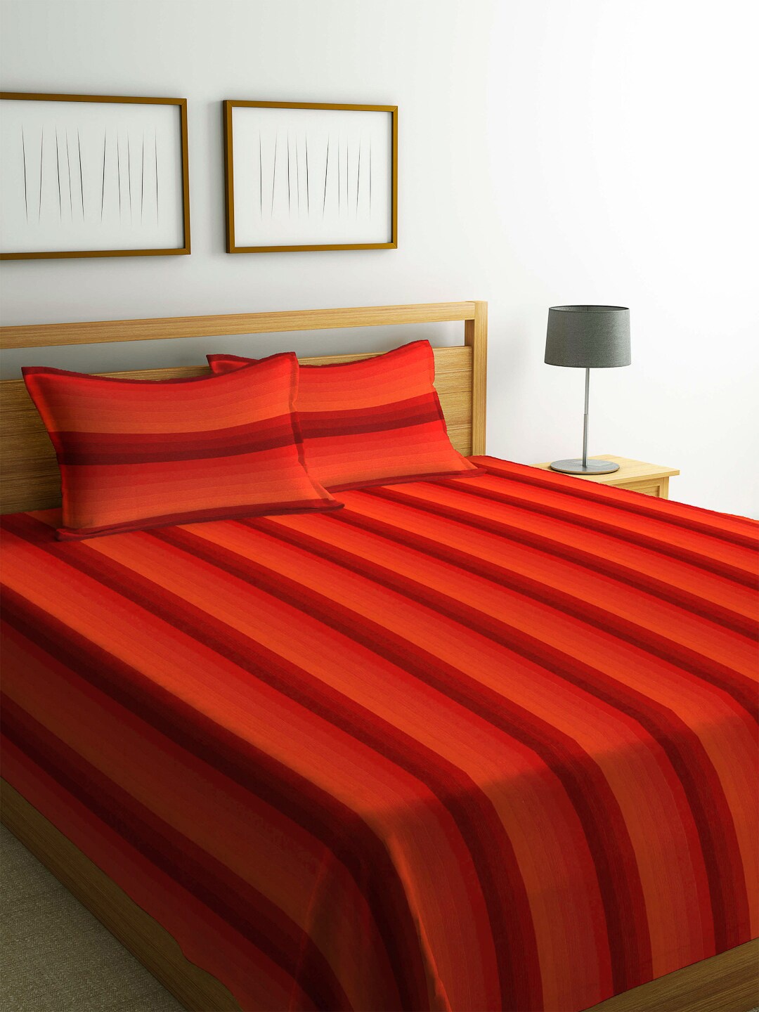 

SHADES of LIFE Double King Striped Pure Cotton Bed Covers, Red
