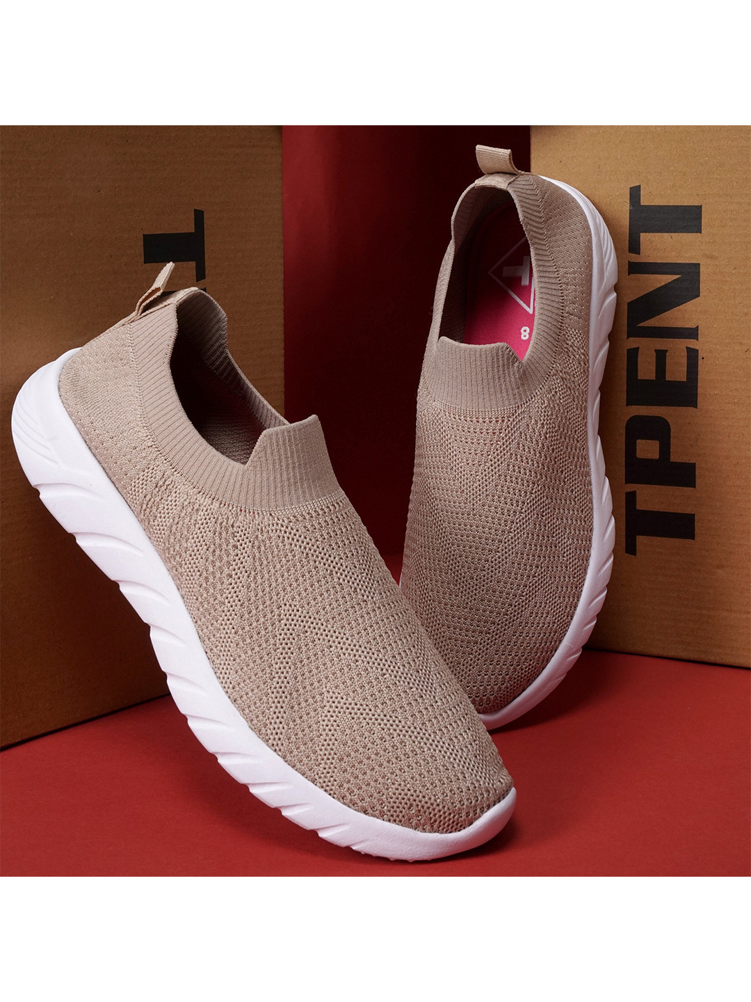 

TPENT Women Beige Mesh Running Non-Marking Shoes