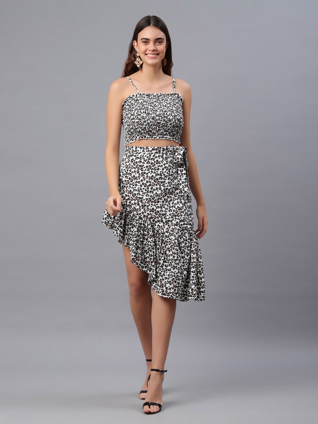 

PRETTY LOVING THING Women Animal Crepe Two Piece Clothing Set, Grey