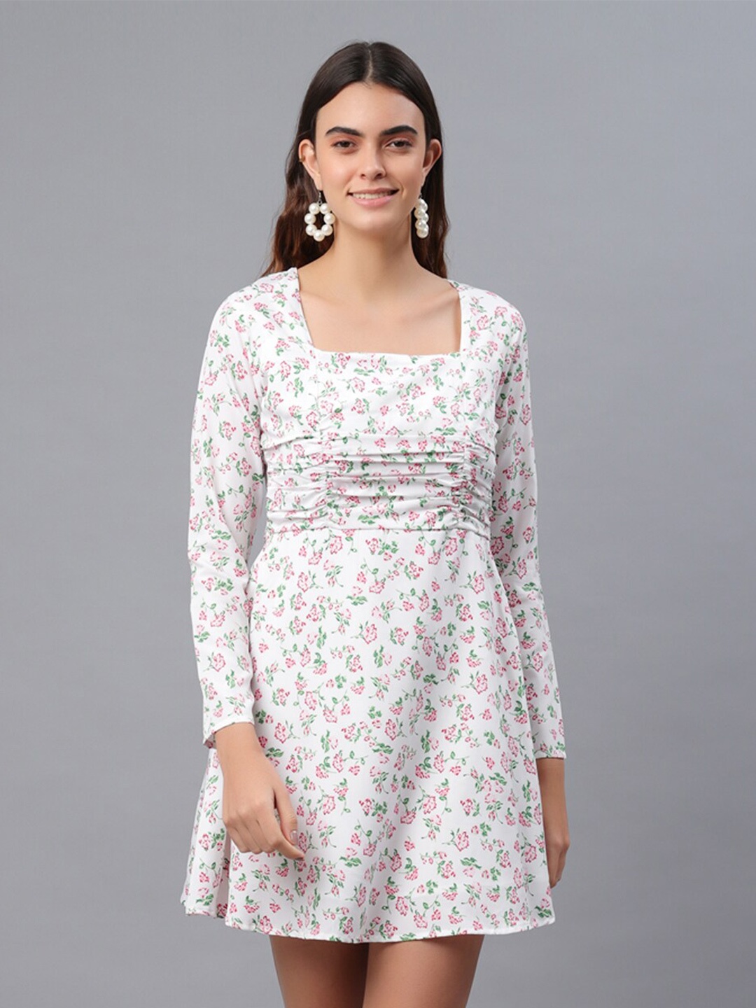 

PRETTY LOVING THING Women Floral Crepe A-Line Dress, White