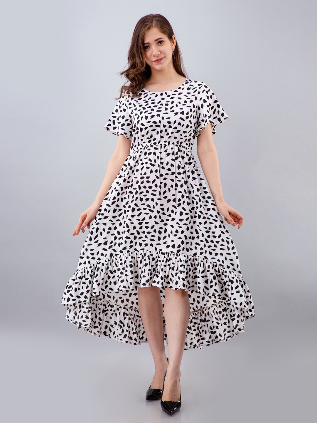 

PRETTY LOVING THING Women Animal Crepe Fit and Flare Midi Dress, White