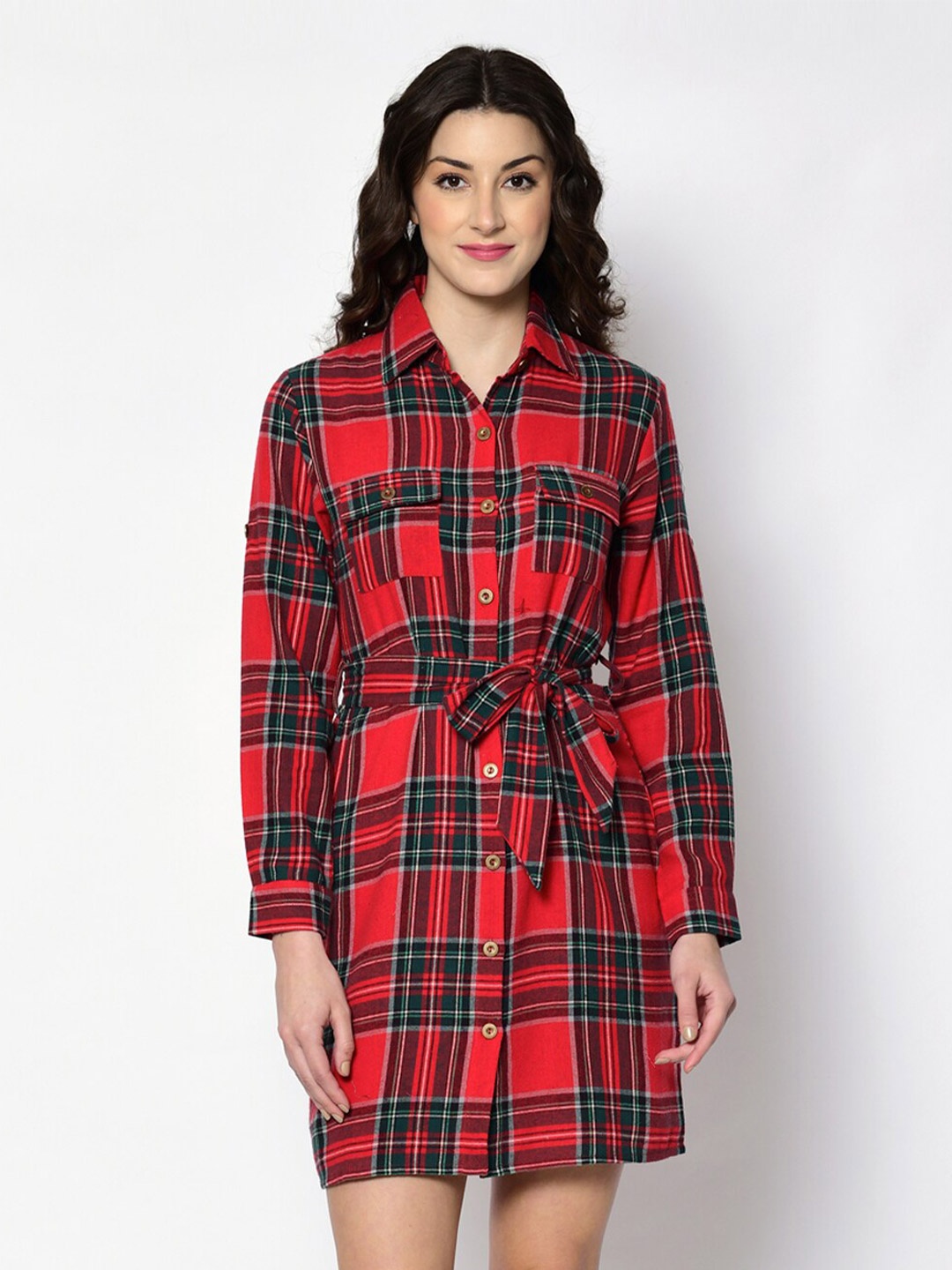 

PRETTY LOVING THING Women Checked Shirt Mini Dress, Red