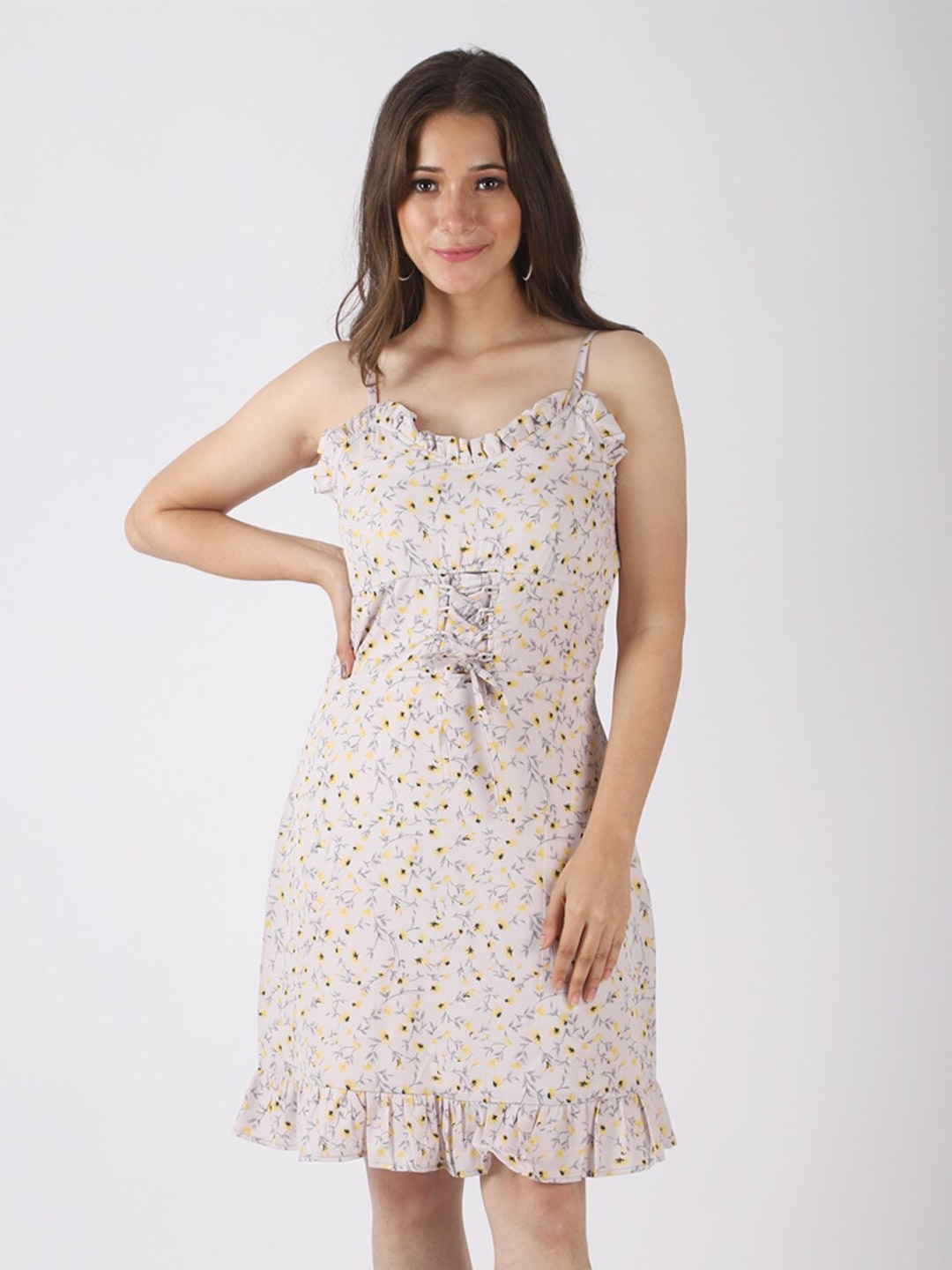 

PRETTY LOVING THING Women White Floral Printed Crepe Fit & Flare Dress