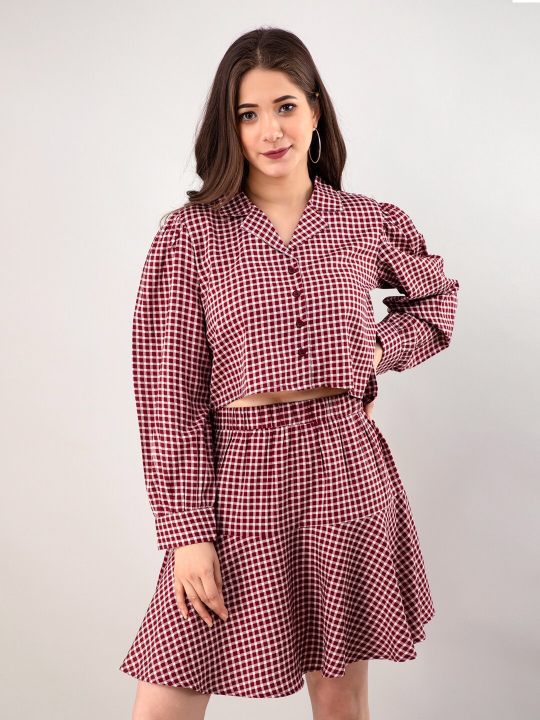

PRETTY LOVING THING Women Maroon Checked Co-ords