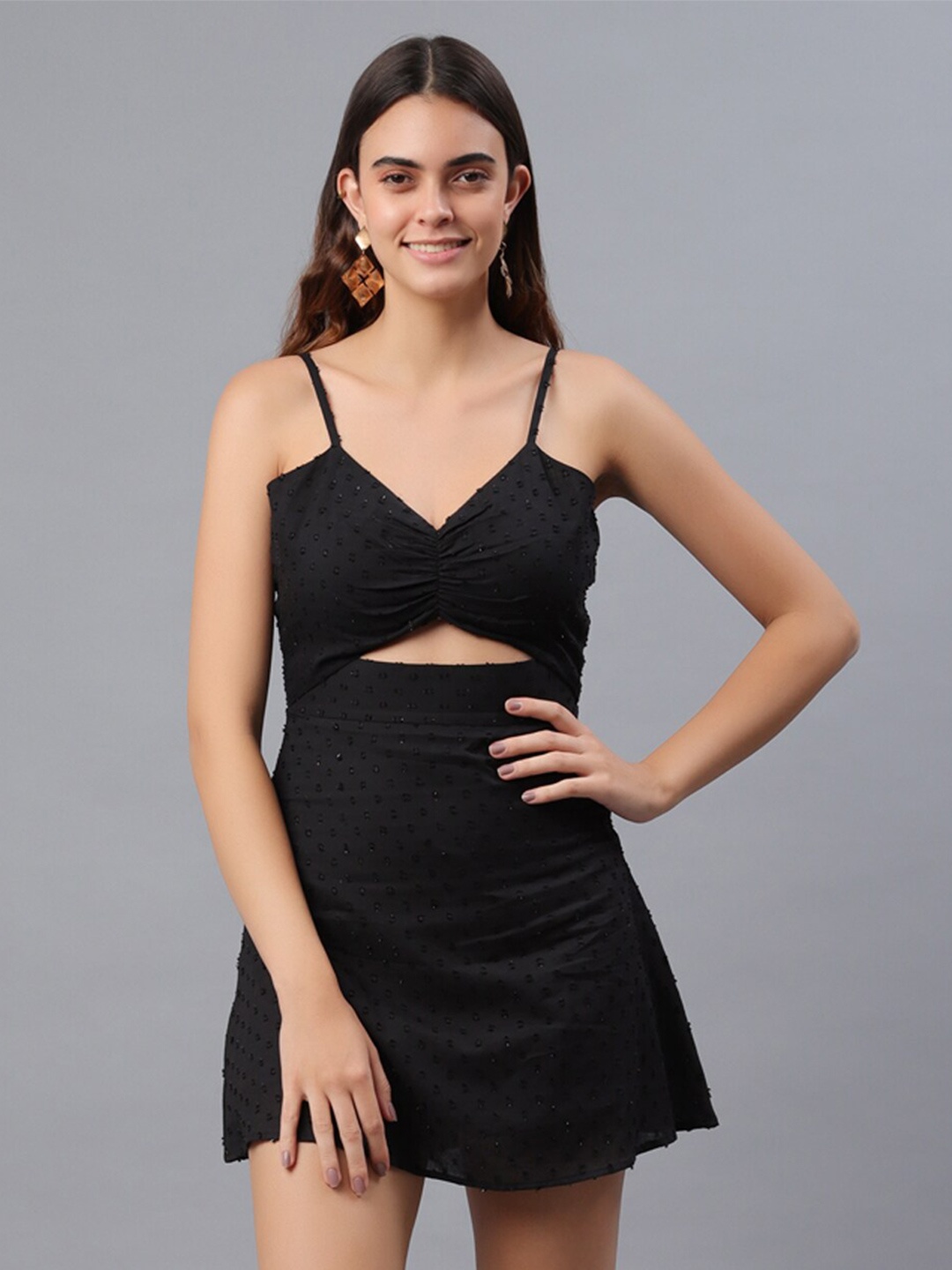 

PRETTY LOVING THING Women Black Embellished Fit & Flare Dress