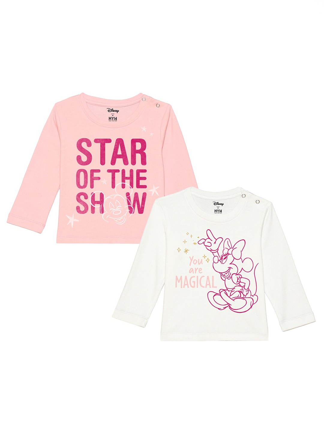 

Disney by Wear Your Mind Infants Girls Pack of 2 Pink & White Printed T-shirt
