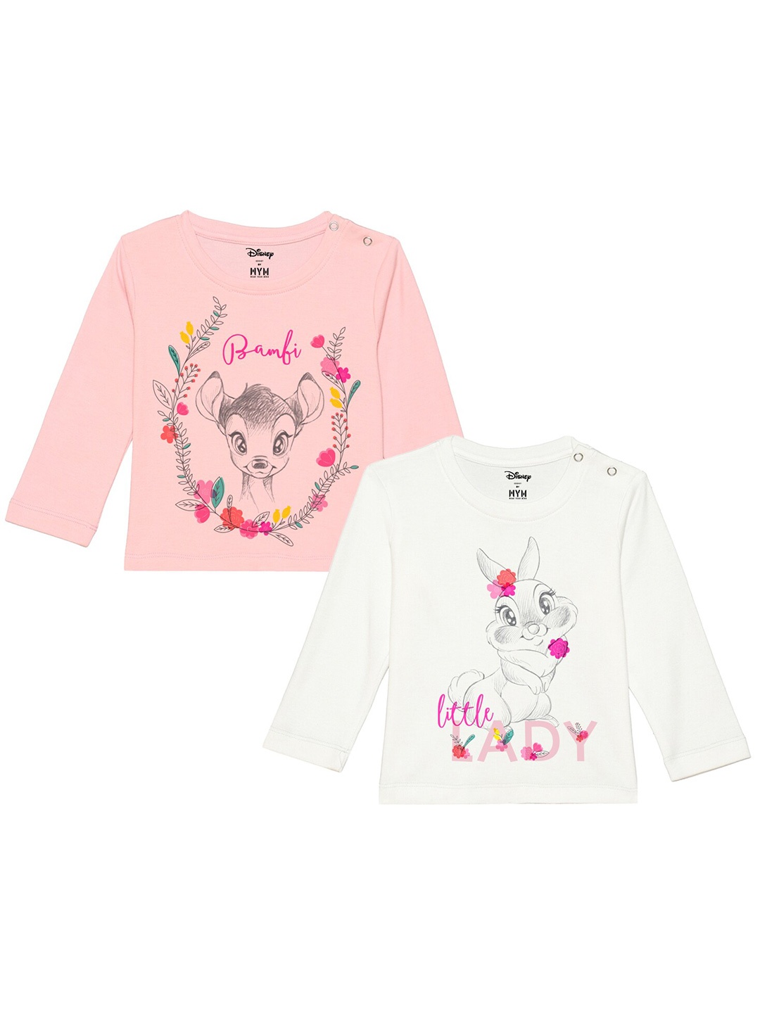

Disney by Wear Your Mind Infants Girls Pack of 2 Pink & White Printed T-shirt