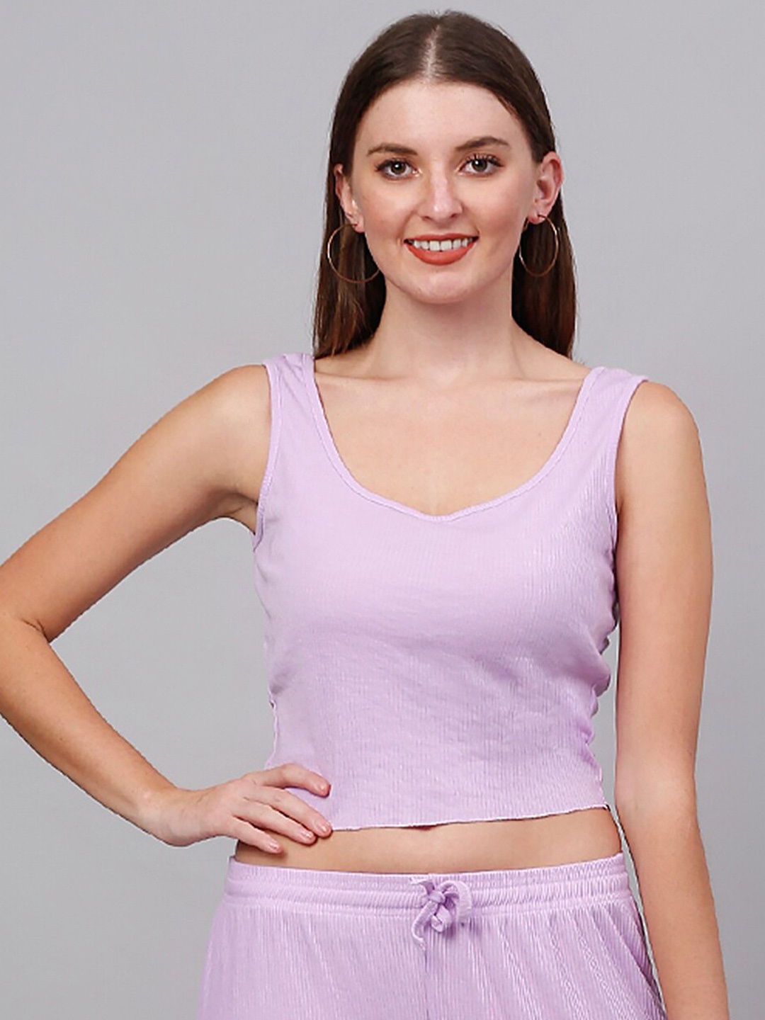 

NEUDIS Women Purple Solid Sleeveless Crop Top