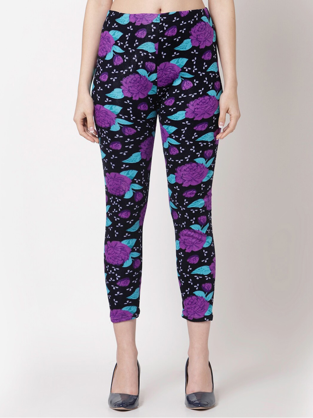 

KLOTTHE Women Floral-Printed Skinny-Fit Woolen Jeggings, Black