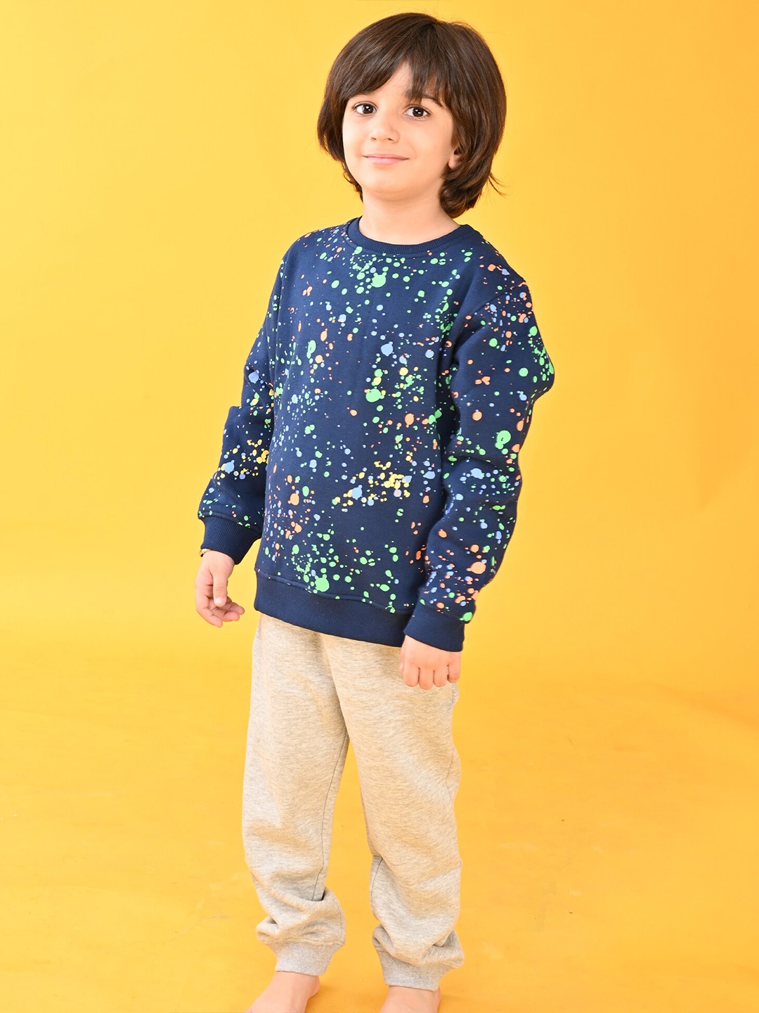 

Anthrilo Boys Printed Fleece Sweatshirt with Joggers, Navy blue