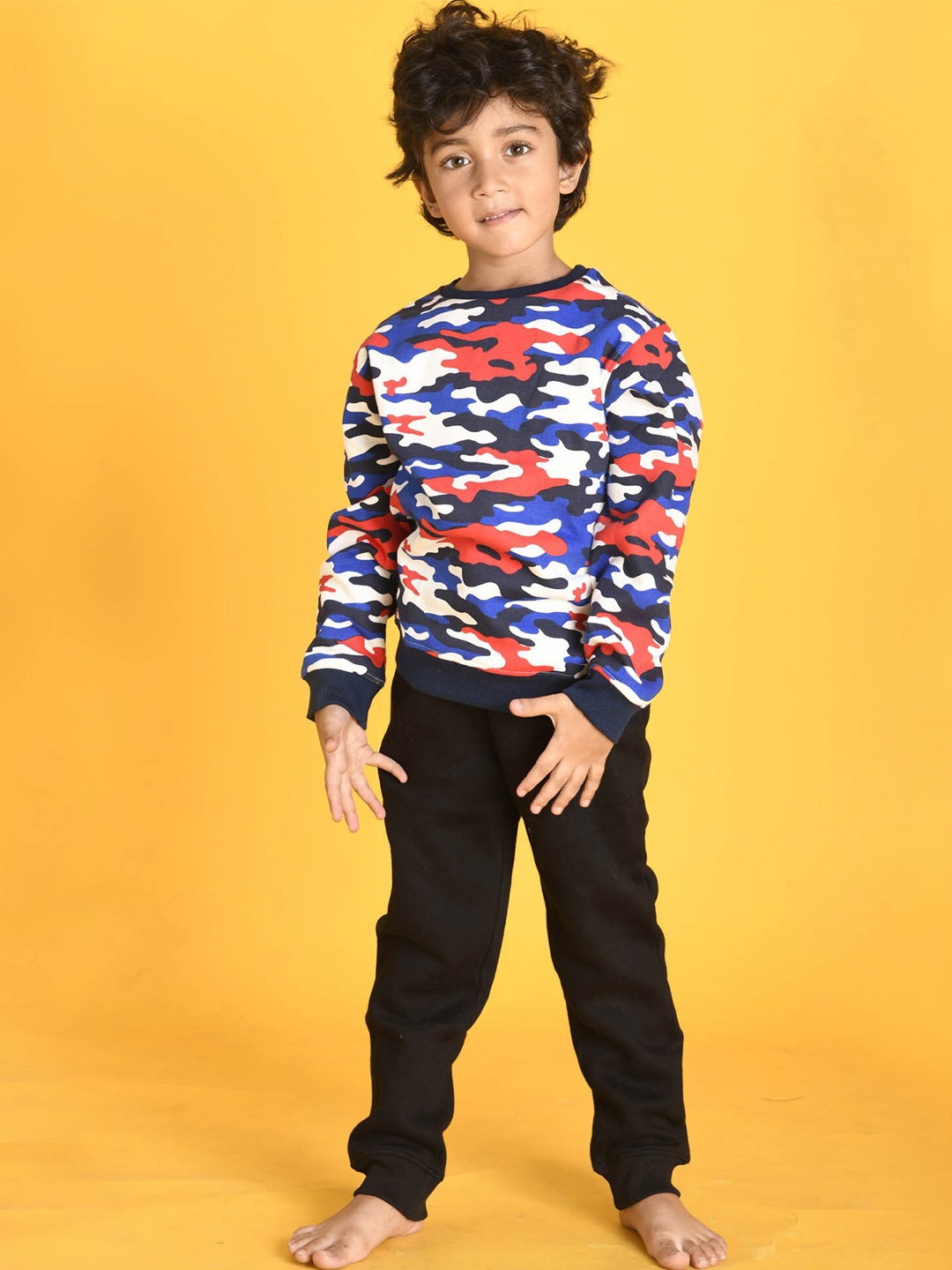 

Anthrilo Boys Blue & White Camouflage Printed Fleece Sweatshirt & Joggers