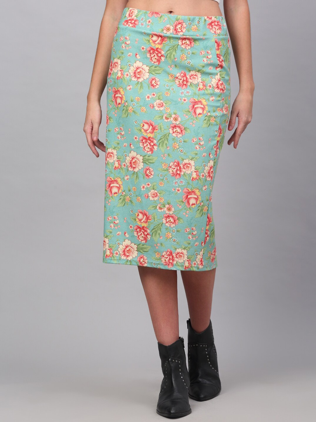 

NEUDIS Women Floral Printed Pencil Midi Skirt, Green