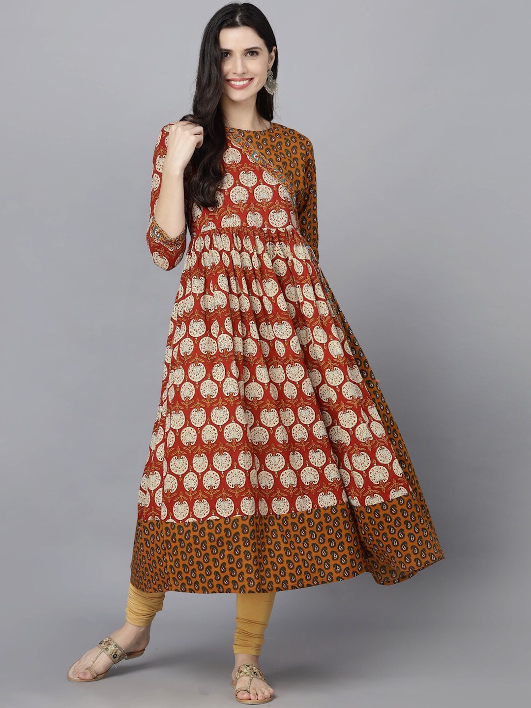 

HERE&NOW Women Ethnic Motifs Printed Anarkali Kurta, Maroon