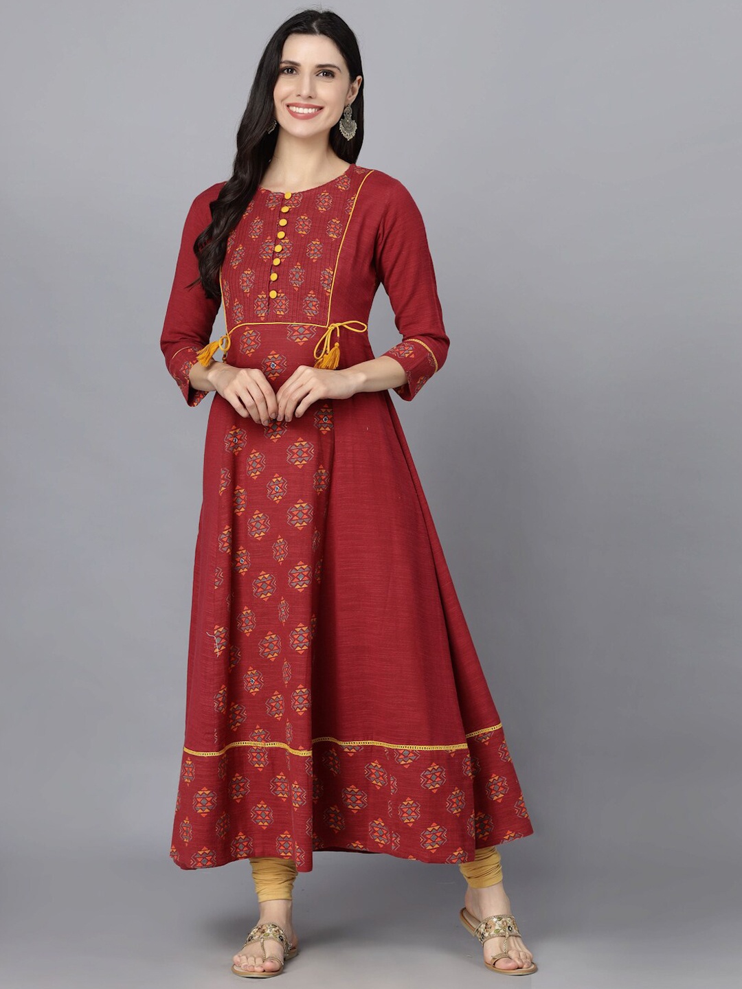 

HERE&NOW Women Ethnic Motifs Printed Anarkali Kurta, Maroon