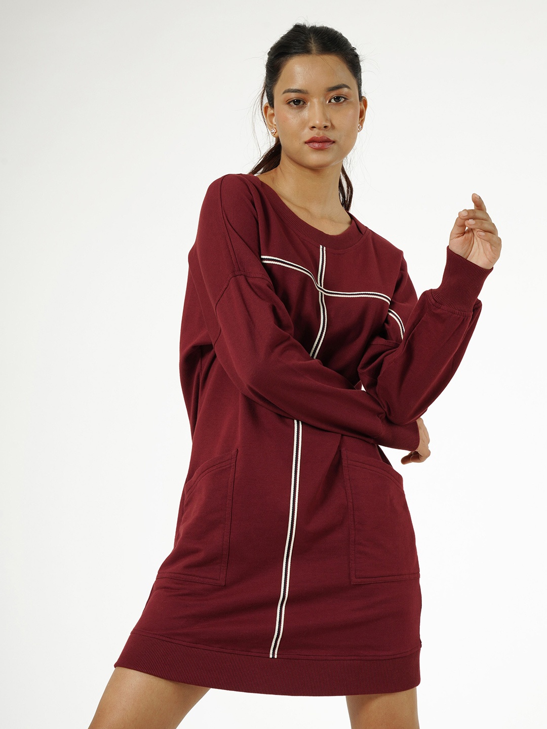 

Taurus Women Maroon Solid T-shirt Dress