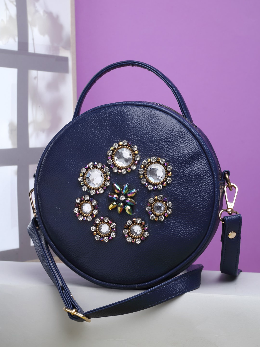 

Bagsy Malone Blue Embellished PU Structured Sling Bag