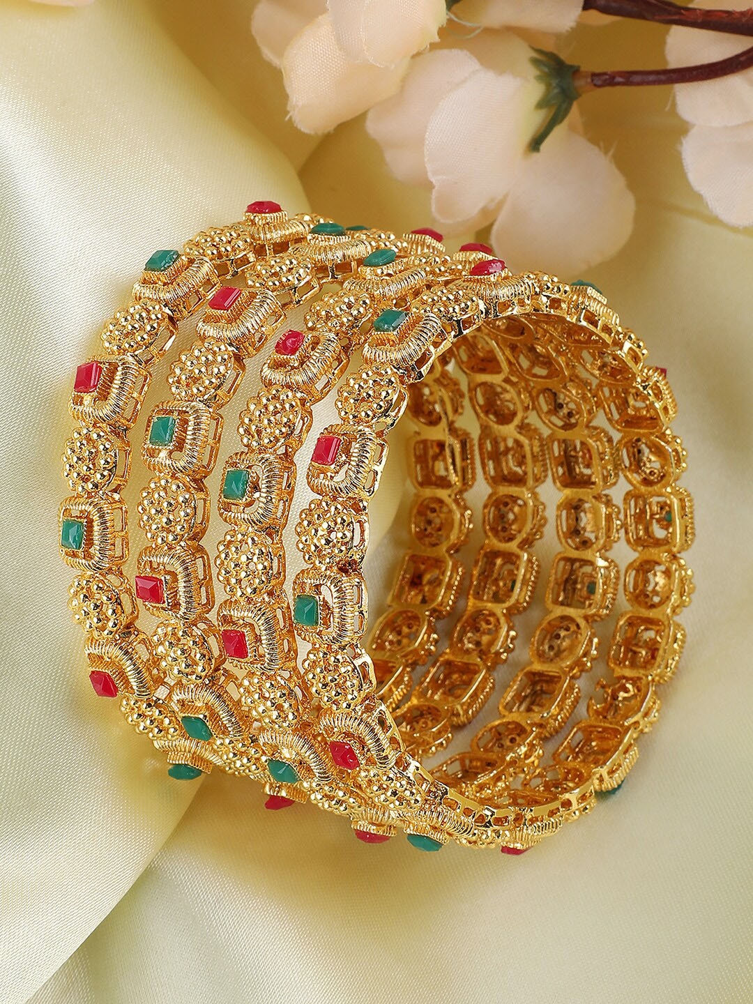 

ANIKAS CREATION Set Of 4 Gold Plated AD-Studded Bangles