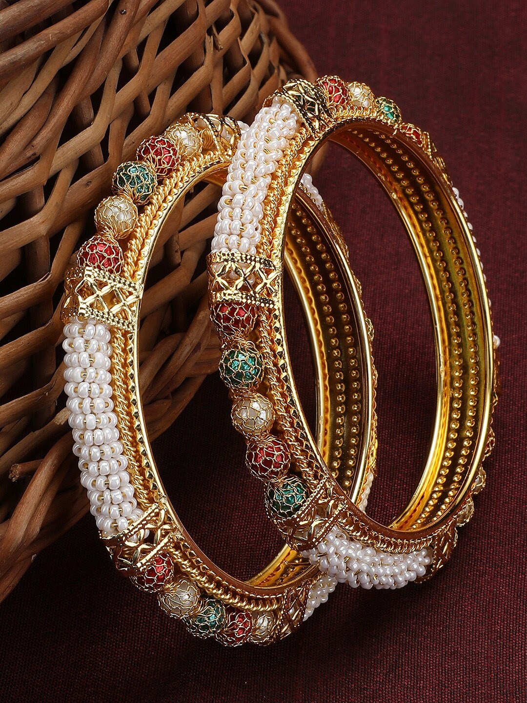 

ANIKAS CREATION Set Of 2 Gold Plated Pearls Studded Bangle