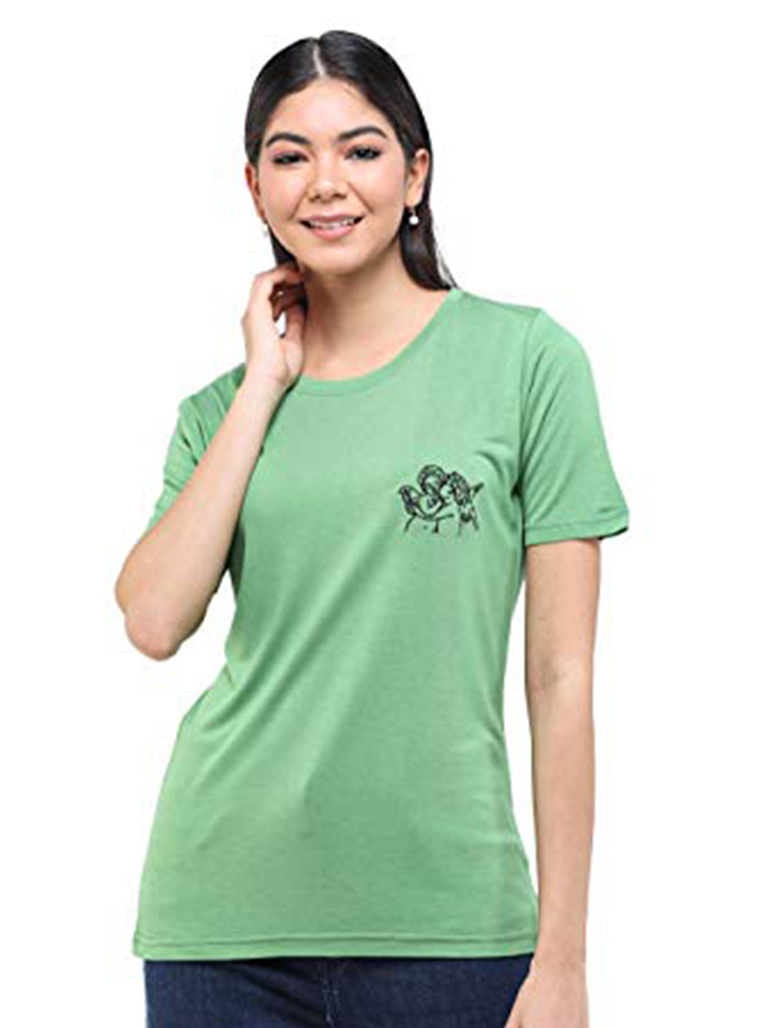 

DECHEN Women Green V-Neck Slim Fit T-shirt