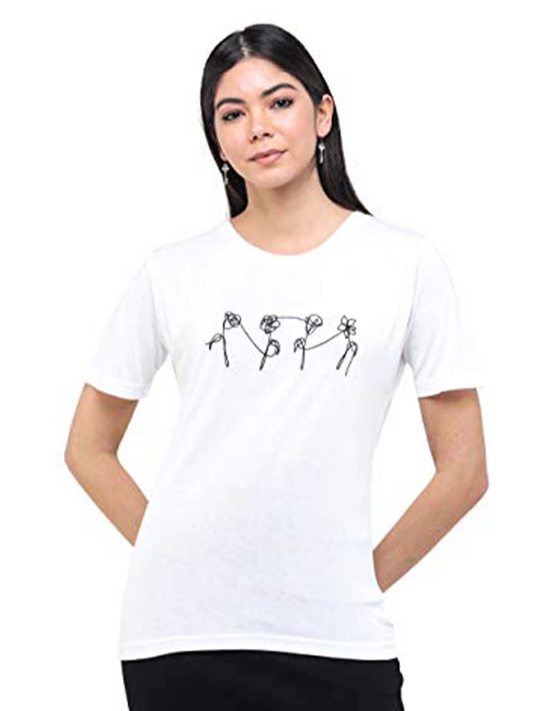 

DECHEN Women White Solid Slim Fit T-shirt