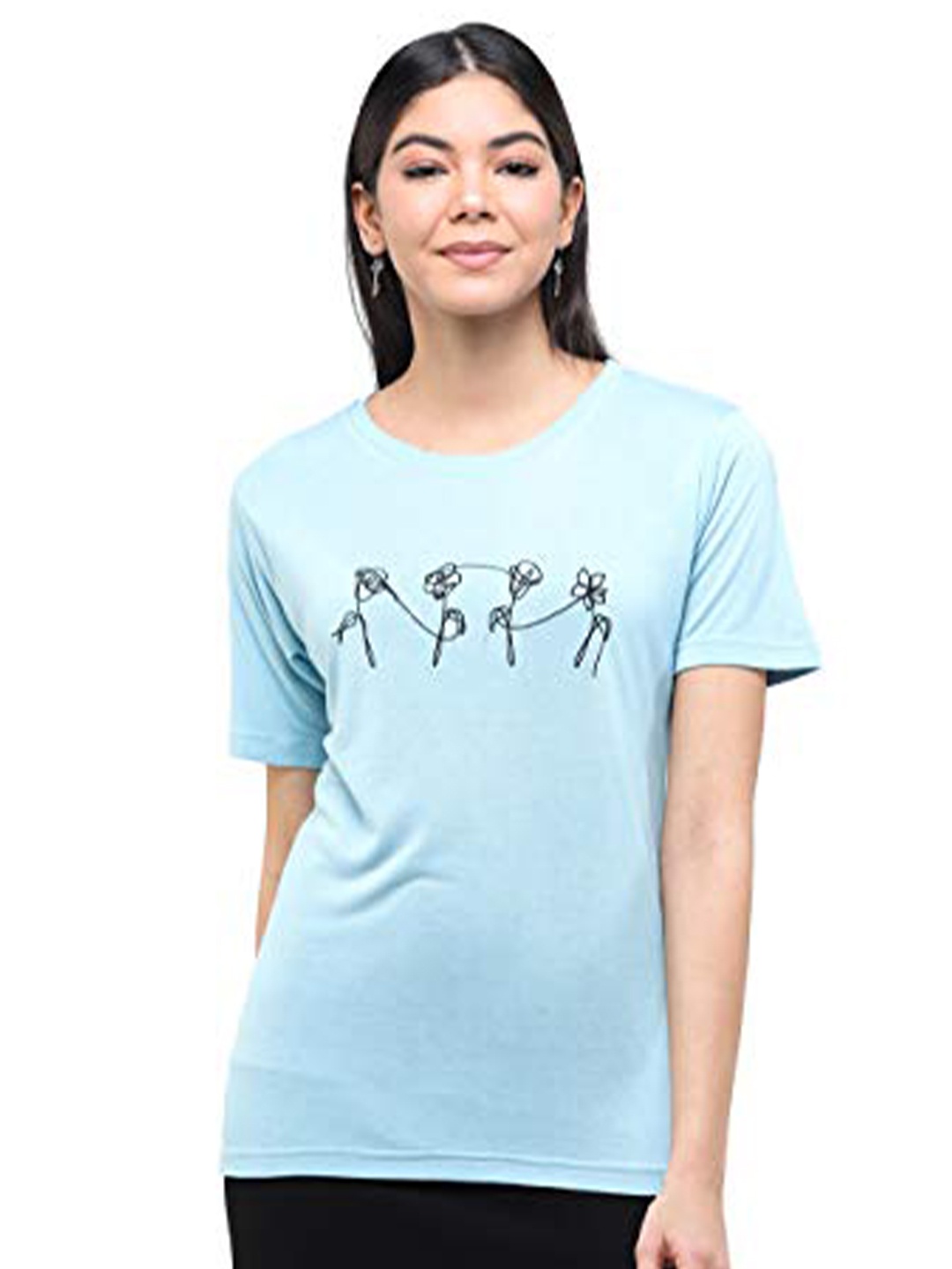 

DECHEN Women Blue Solid Slim Fit T-shirt