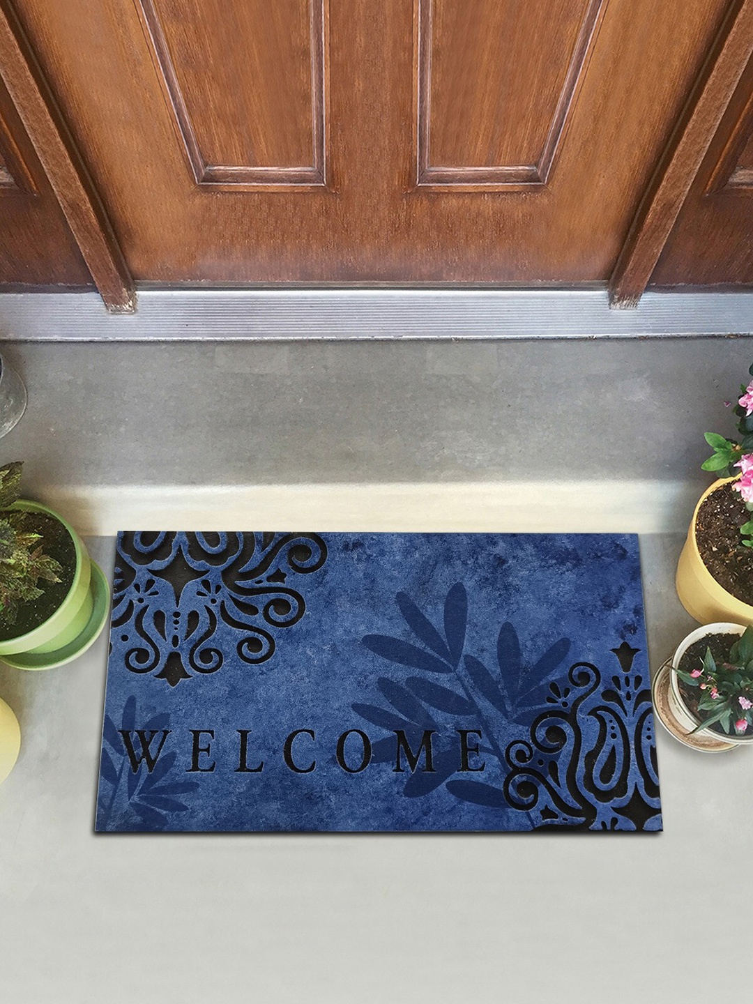 

OBSESSIONS Printed Anti-Skid Rubber Doormats, Blue