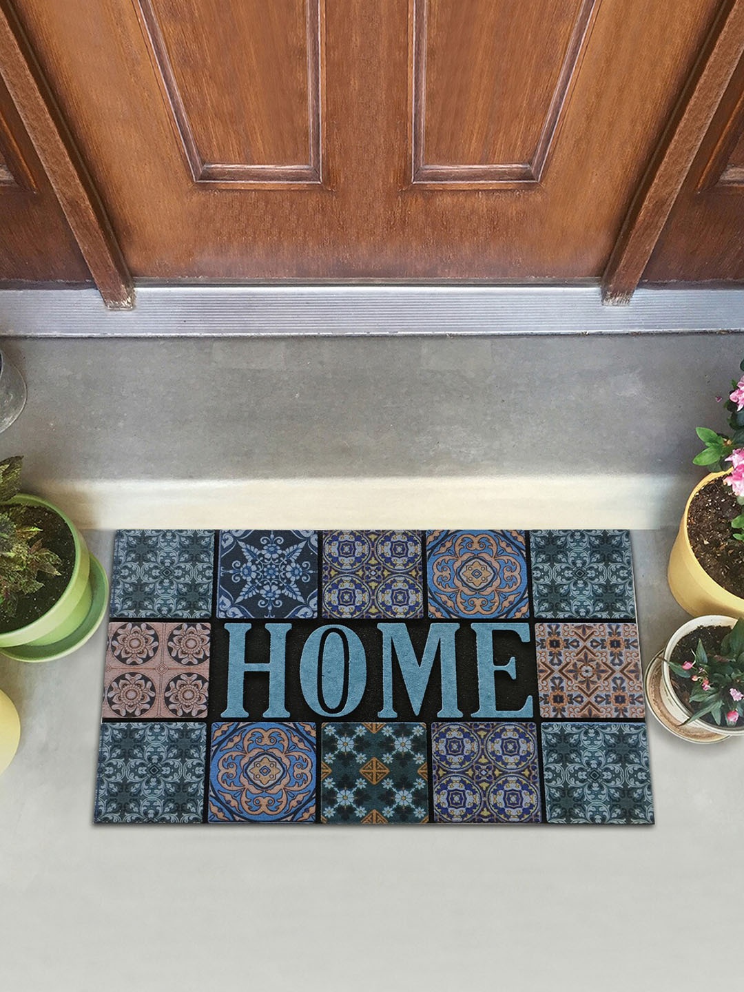 

OBSESSIONS Printed Anti-Skid Doormat, Blue