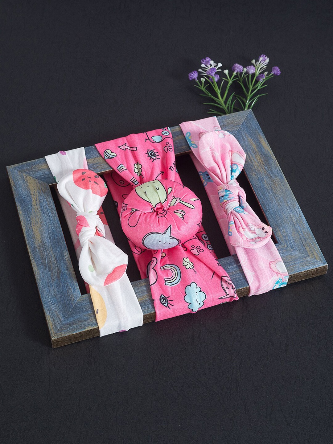 

Golden Peacock Girls Set of 3 Pink & White Hairband