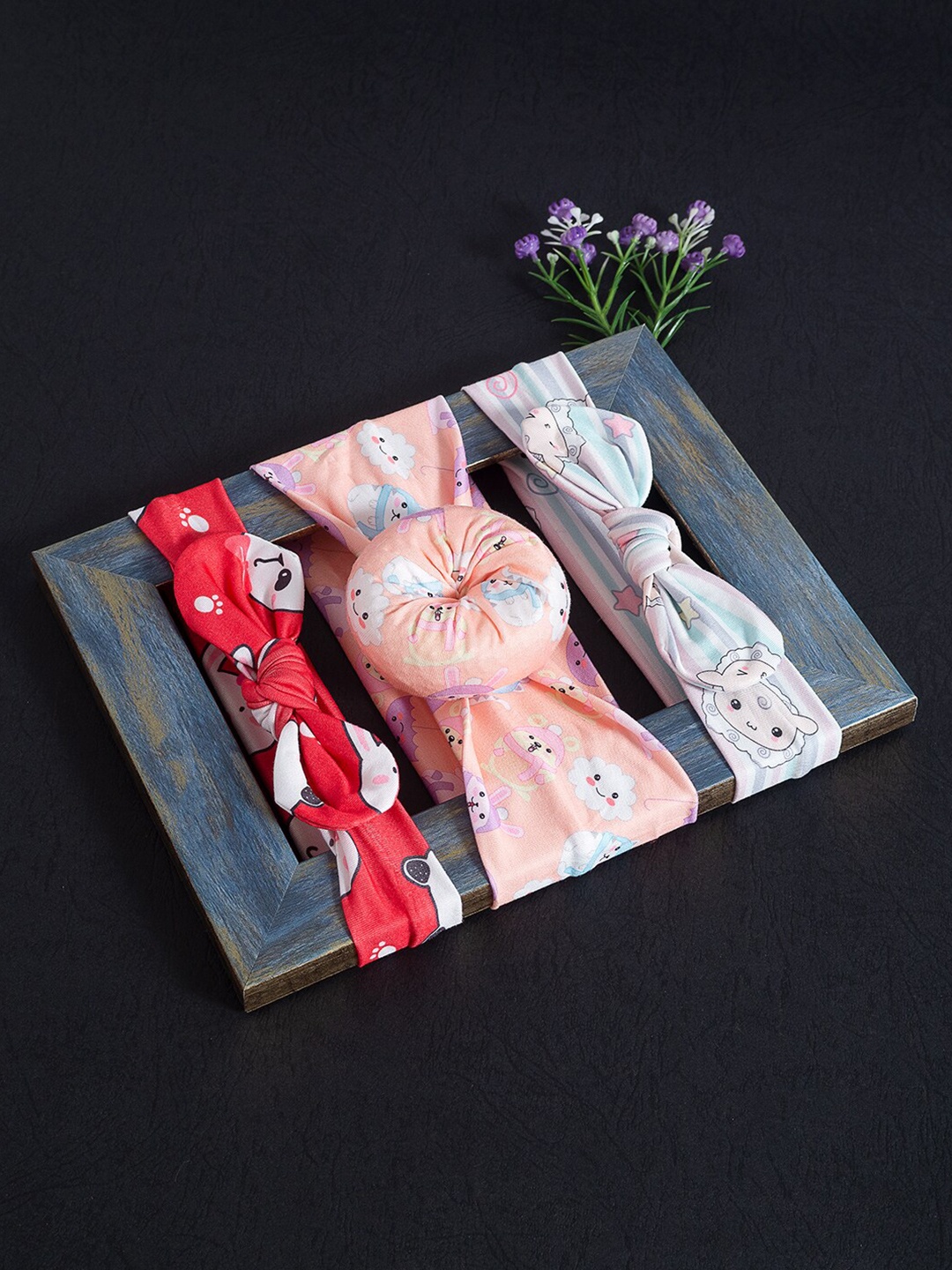 

Golden Peacock Girls Set of 3 Red & Peach-Coloured Hairband