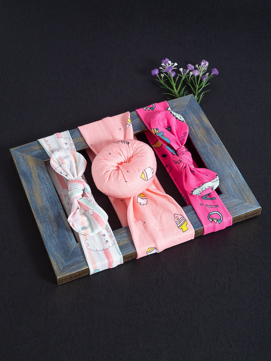

Golden Peacock Girls Set of 3 Pink & White Hairband