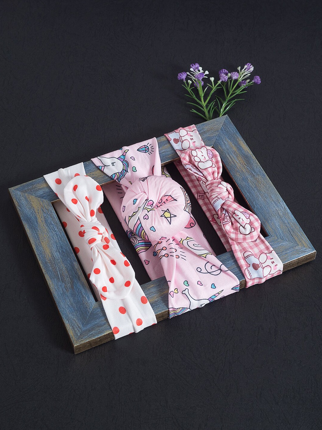 

Golden Peacock Girls Set of 3 White & Red Hairband