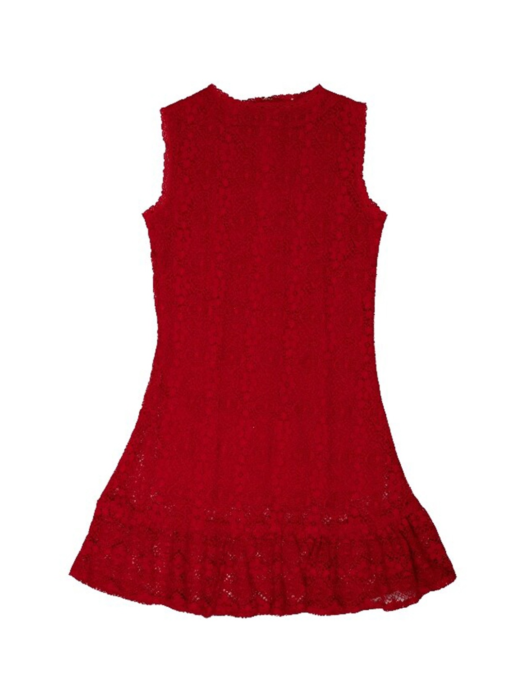 

UNDER FOURTEEN ONLY Girls Red Floral Self Design Fit & Flare Dress