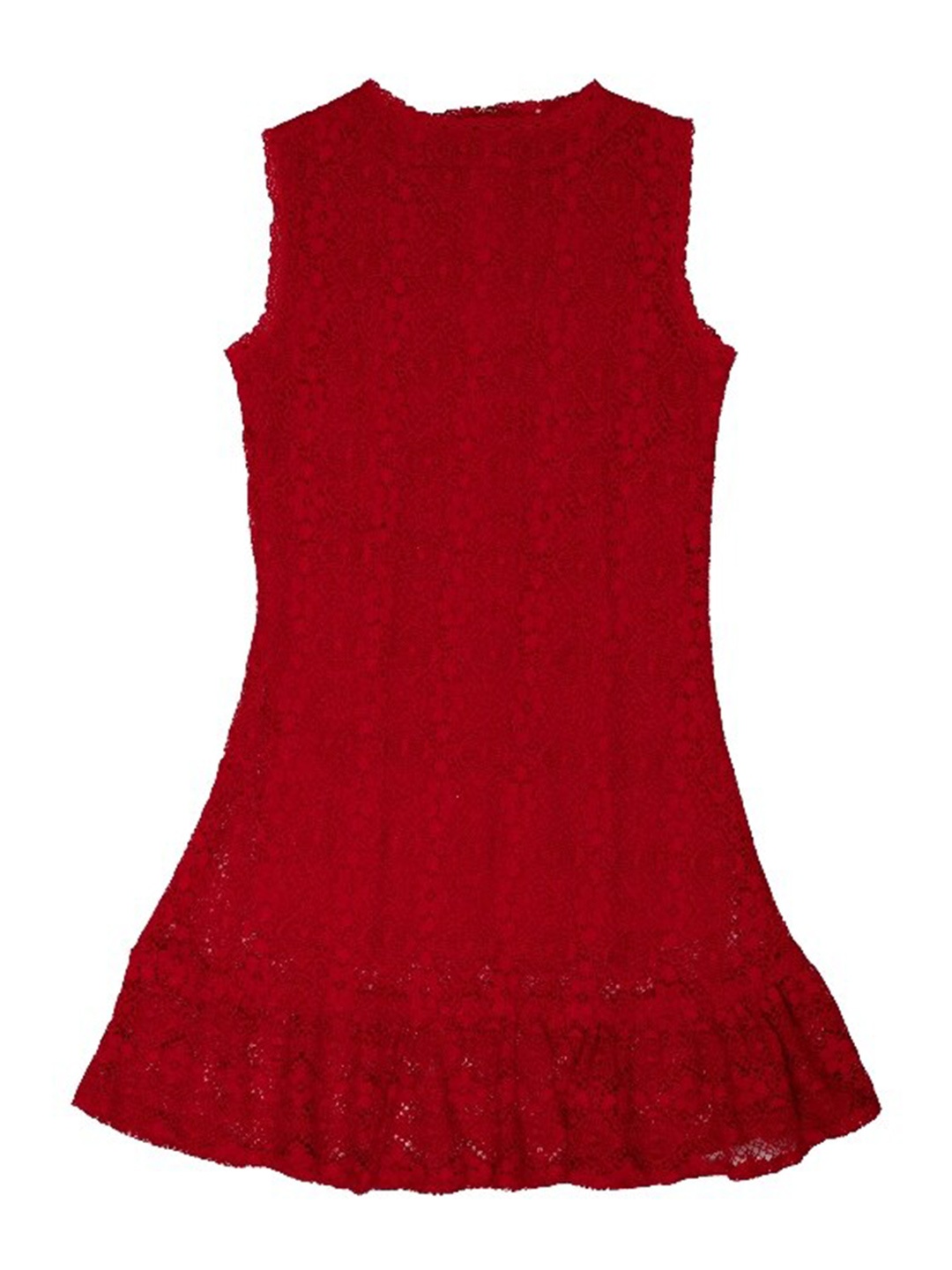 

UNDER FOURTEEN ONLY Girls Red Floral Self Design Dress