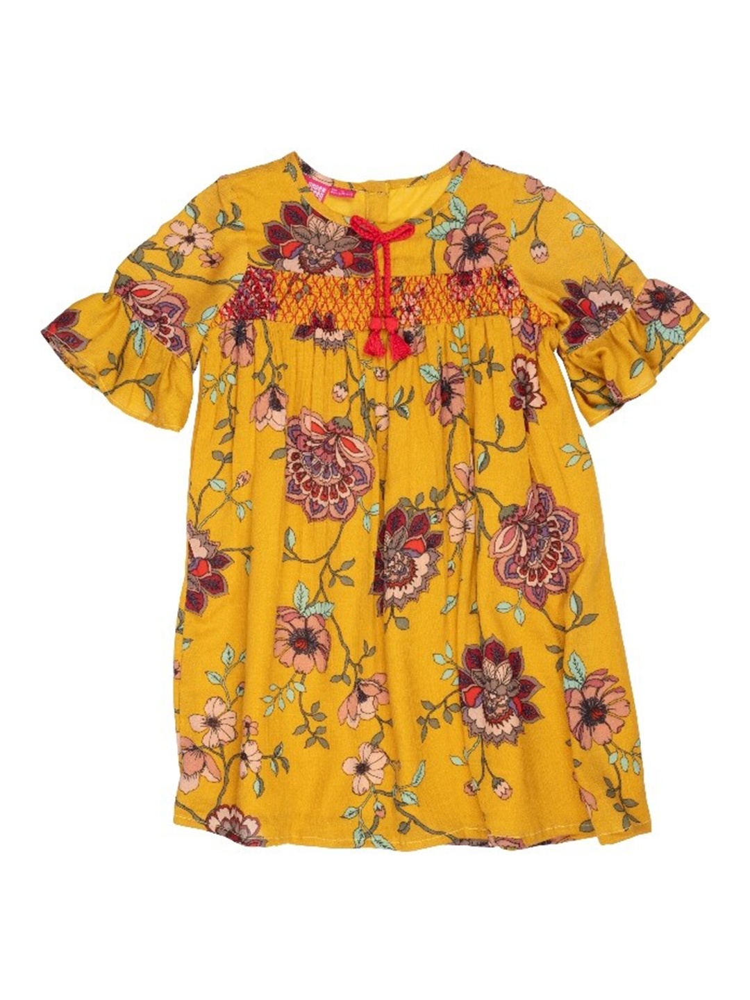 

UNDER FOURTEEN ONLY Girls Yellow Floral Printed Cotton A-Line Dress