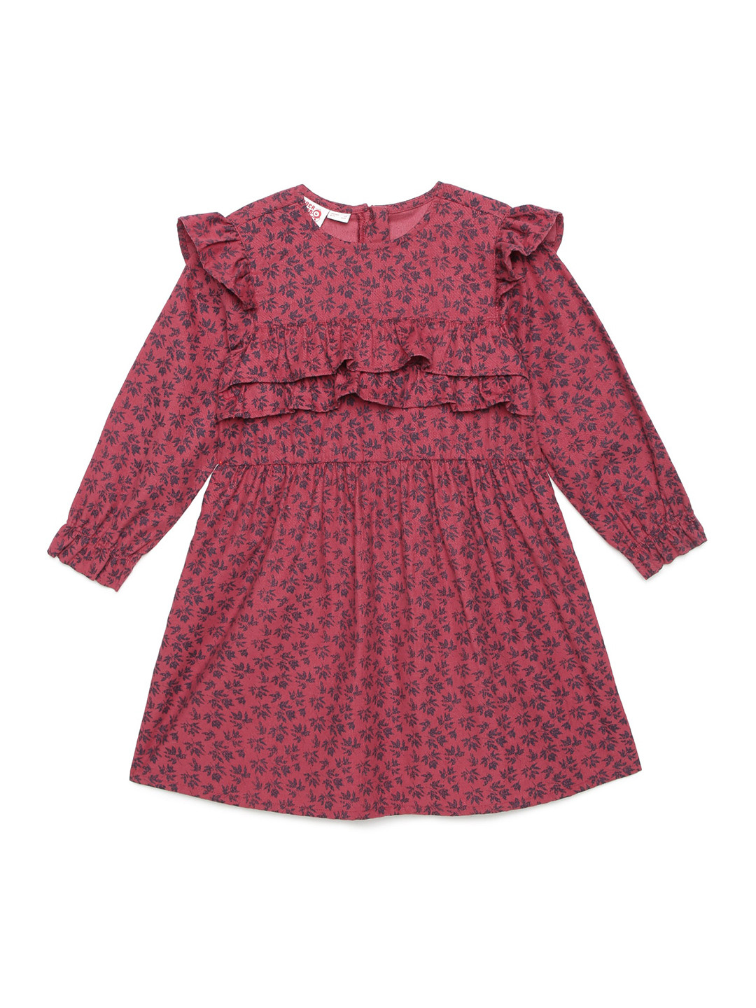 

UNDER FOURTEEN ONLY Girls Maroon Floral Printed Fit & Flare Dress