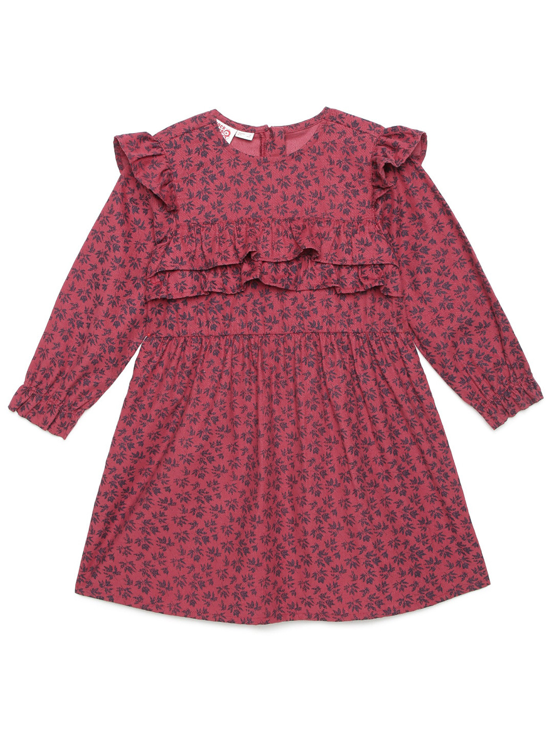 

UNDER FOURTEEN ONLY Girls Maroon Floral Printed Fit & Flare Dress