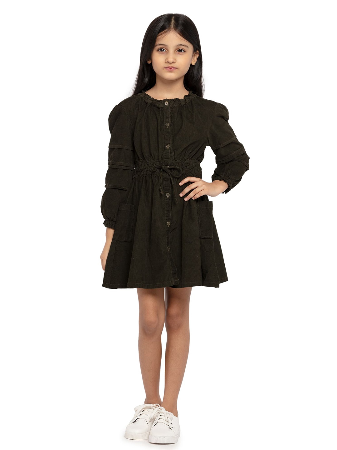 

UNDER FOURTEEN ONLY Girls Green Solid Fit & Flare Dress