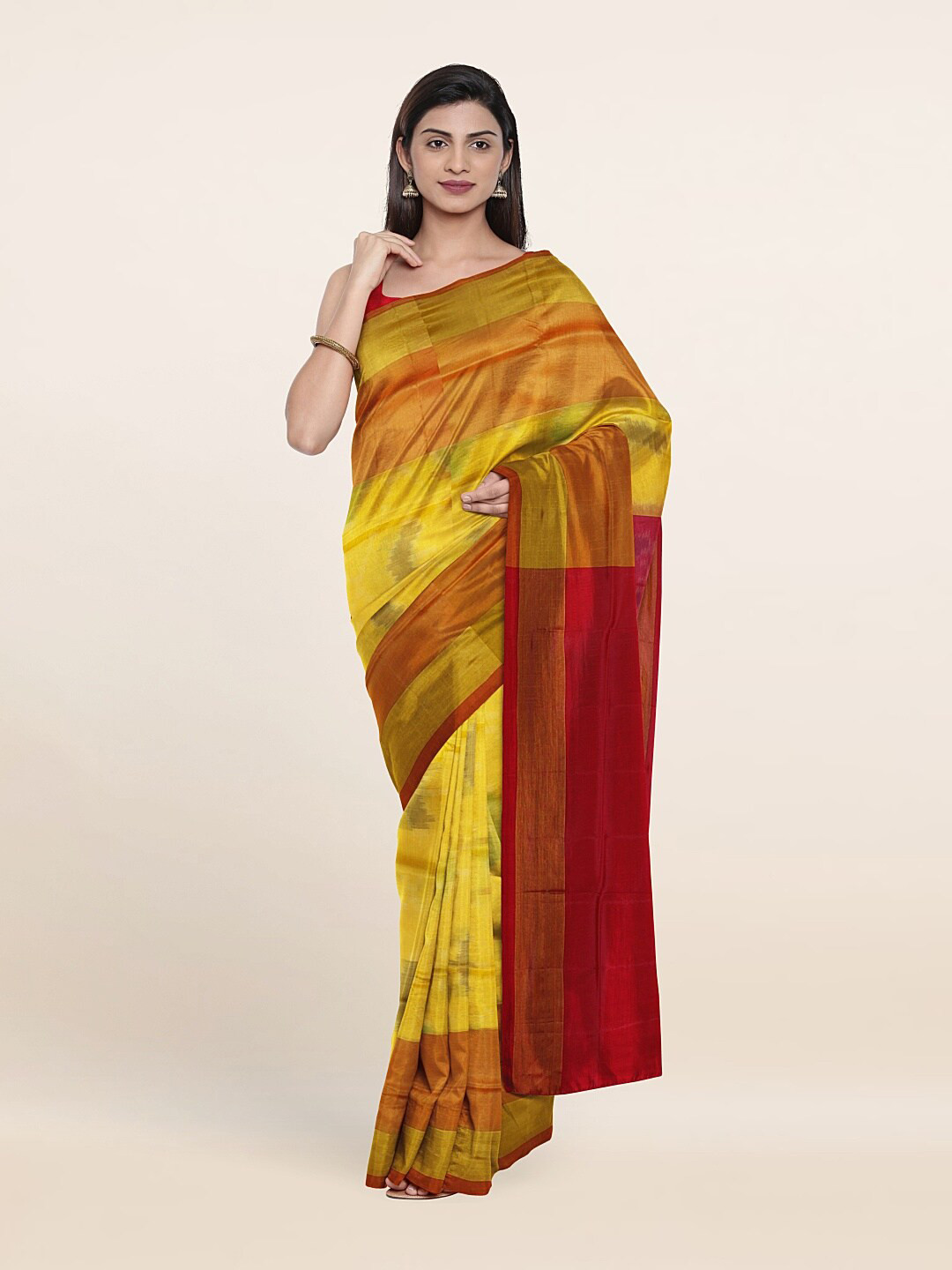 

Pothys Yellow & Pink Woven Design Zari Pure Silk Saree