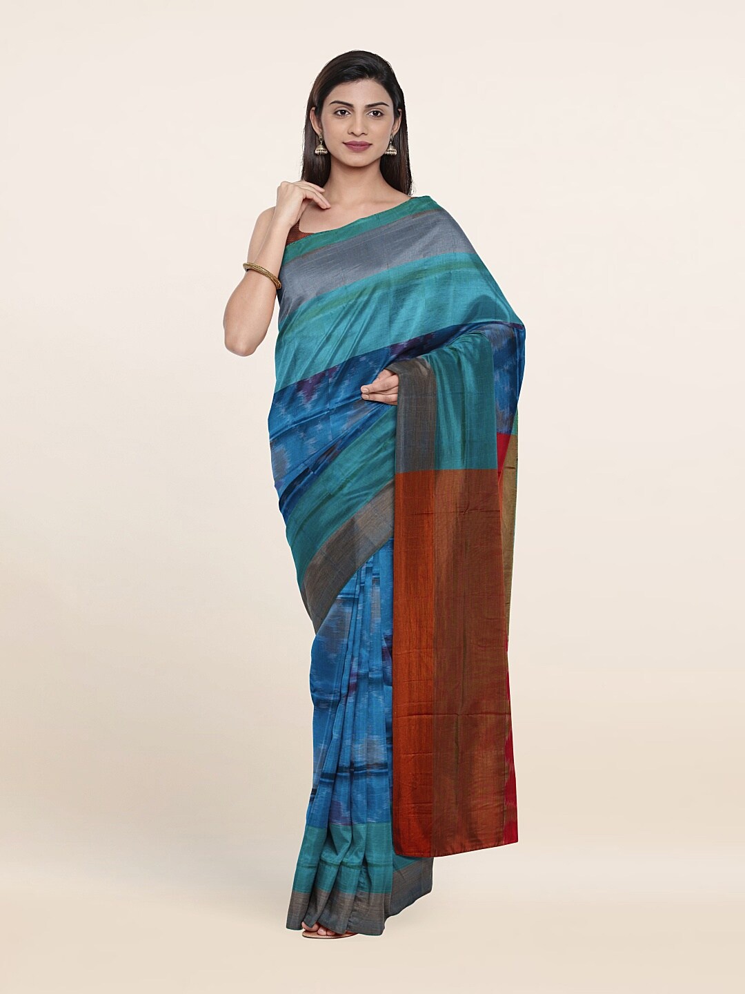 

Pothys Blue & Red Woven Design Zari Pure Silk Saree